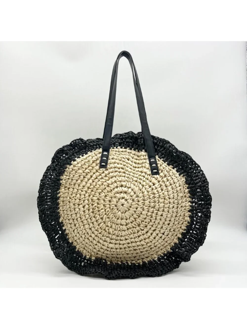 Urban Expressions Natural and Black Indy Tote Bag with Ruffle Edges